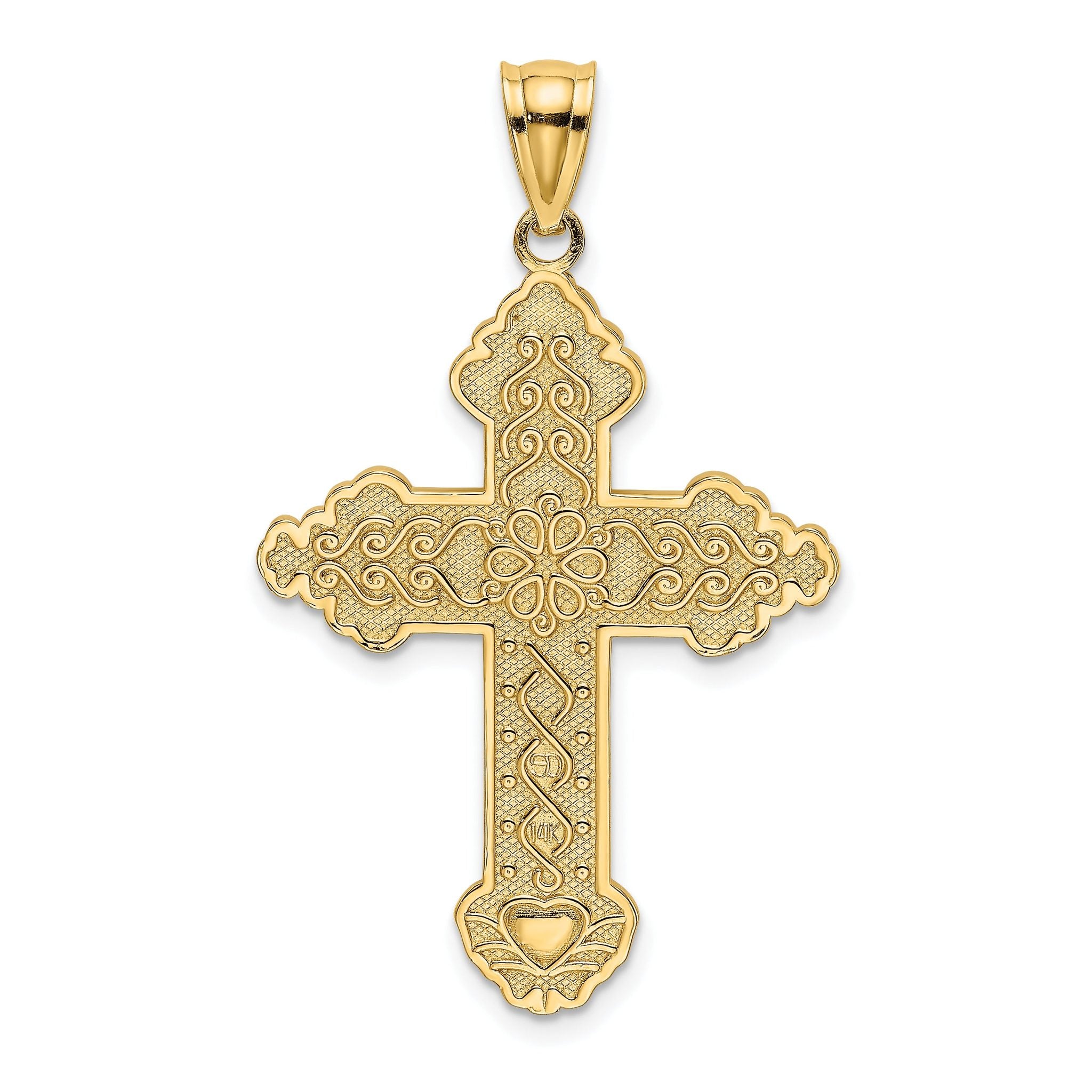 14K Flower Center Scroll Cross Charm Main image