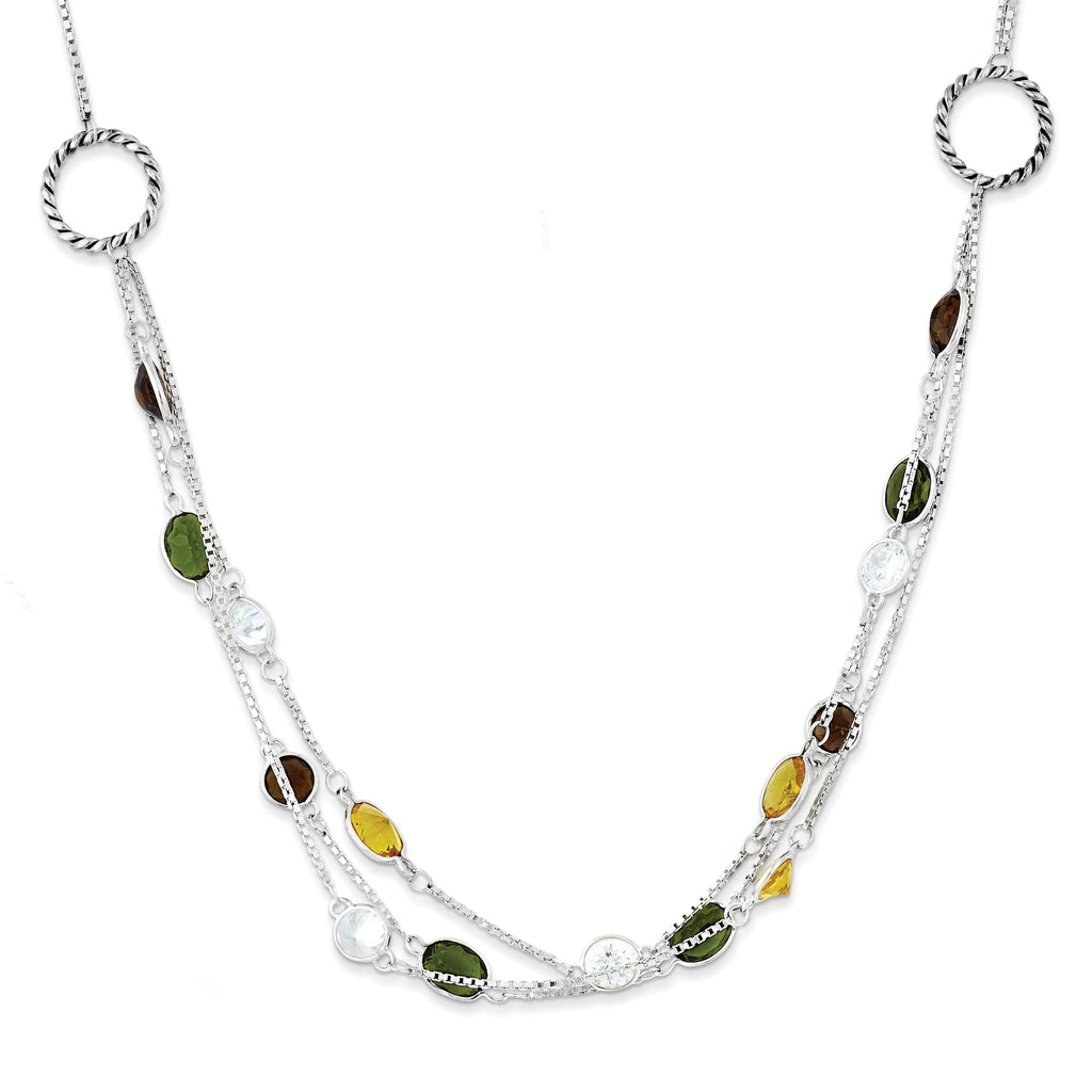 Sophia Jewelers Sterling Silver Antiqued CZ Necklace with Toggle Clasp