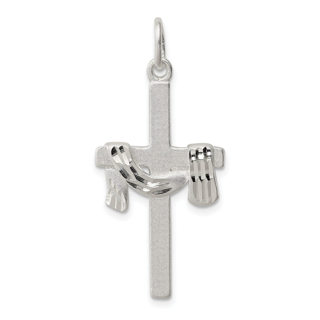 Sterling Silver 925 Draped Cross Charm with Polished Anti-Tarnish Finish