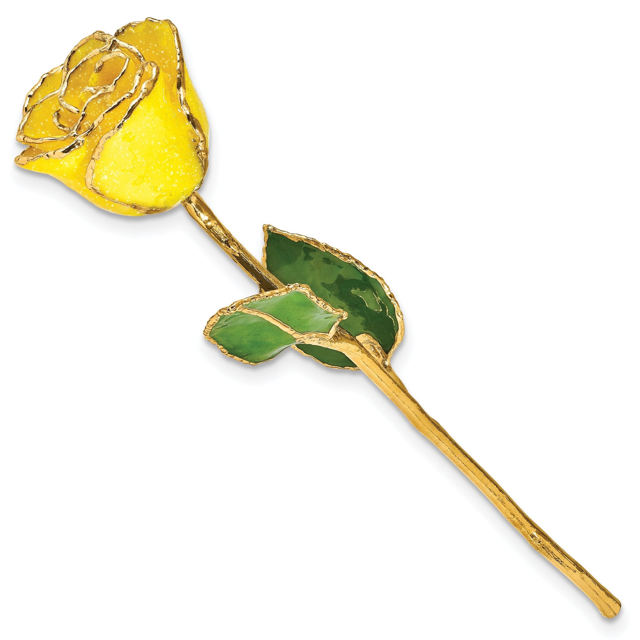 Yellow Lacquer Dipped Gold Trimmed with Glitter Real Rose Secondary image