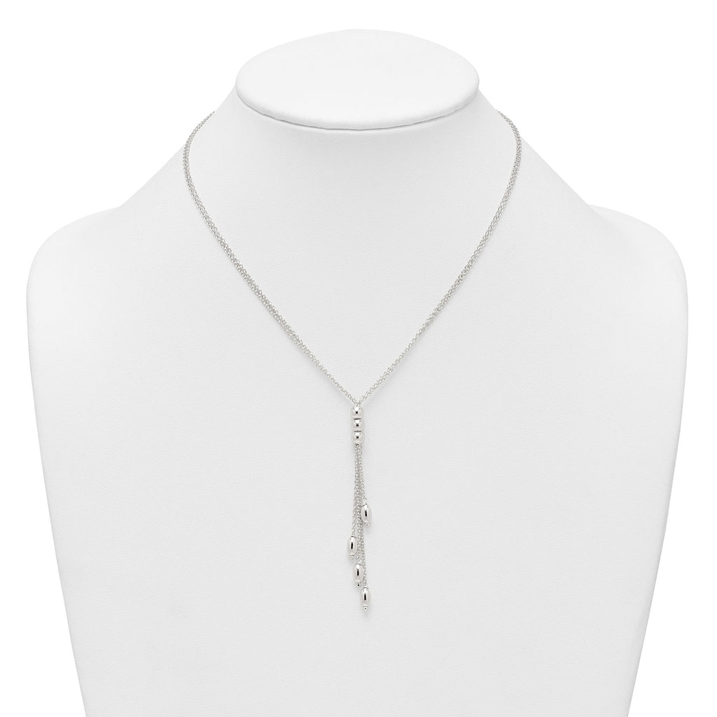 Sterling Silver Polished and Beaded Multi-strand 16.5 inch with 1.25 inch Extension Lariat Necklace