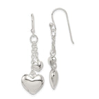 Sterling Silver 925 Puffed Heart Drop Earrings with Polished Anti-Tarnish Finish