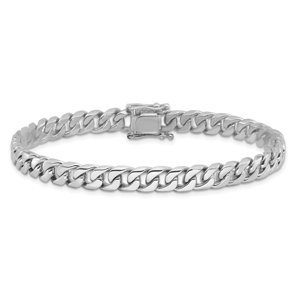 10K White Gold 6.8mm Hand-polished Flat Beveled Curb Link Bracelet