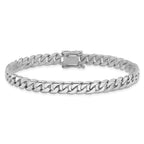 10K White Gold 6.8mm Hand-polished Flat Beveled Curb Link Bracelet