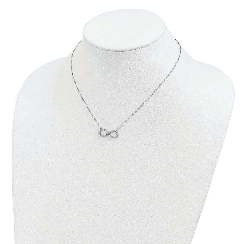 Sterling Silver Rhodium-plated with CZ Infinity With  2 IN EXT Necklace