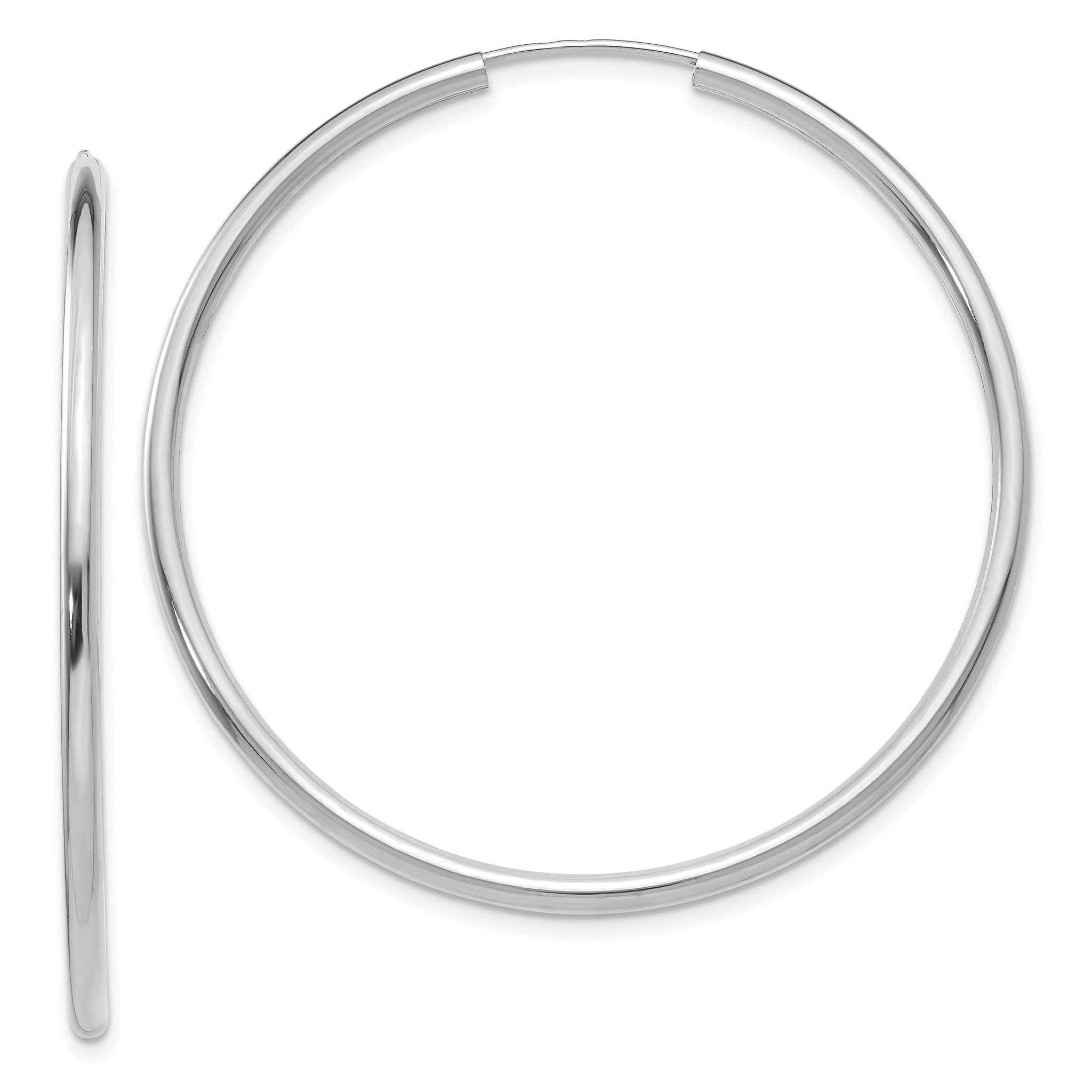 14k White Gold Polished Endless 2mm Hoop Earrings Main image