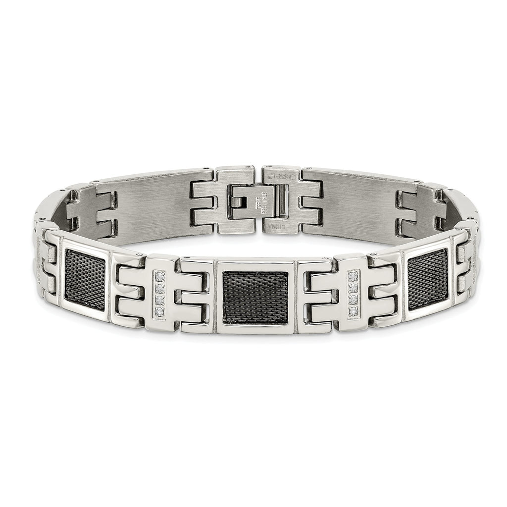 Stainless Steel Polished Black IP-plated Mesh with 1/3 carat Diamond Bracelet for Men