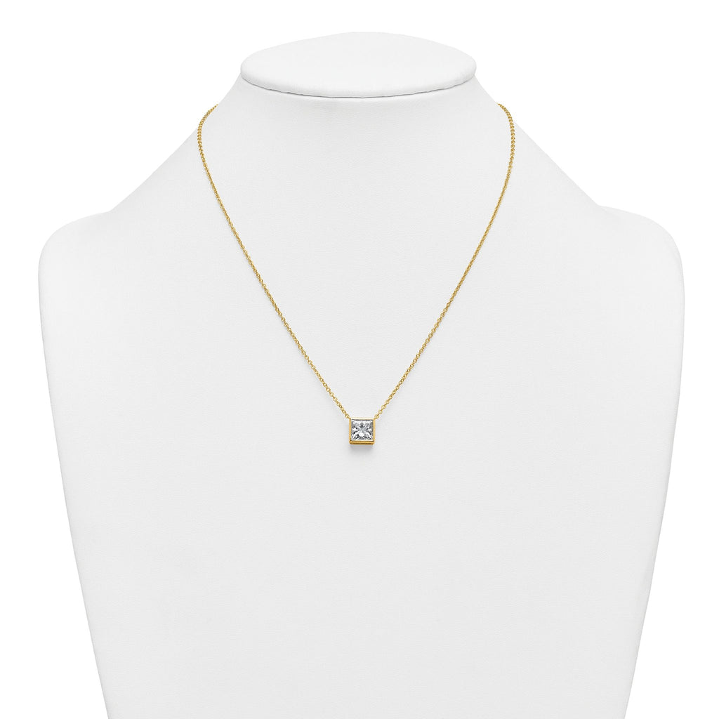 14k 2 1/2 carat Certified Lab Grown Diamond VS+ F+ Princess Complete 18 inch Bezel Set Necklace