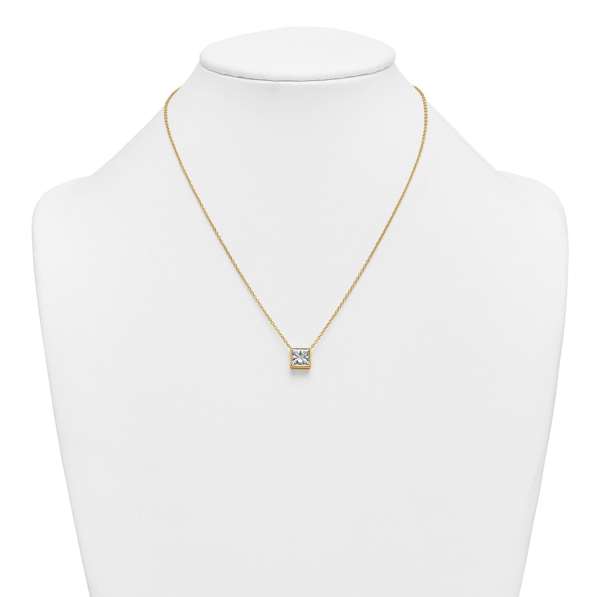 14k 2 1/2 carat Certified Lab Grown Diamond VS+ F+ Princess Complete 18 inch Bezel Set Necklace