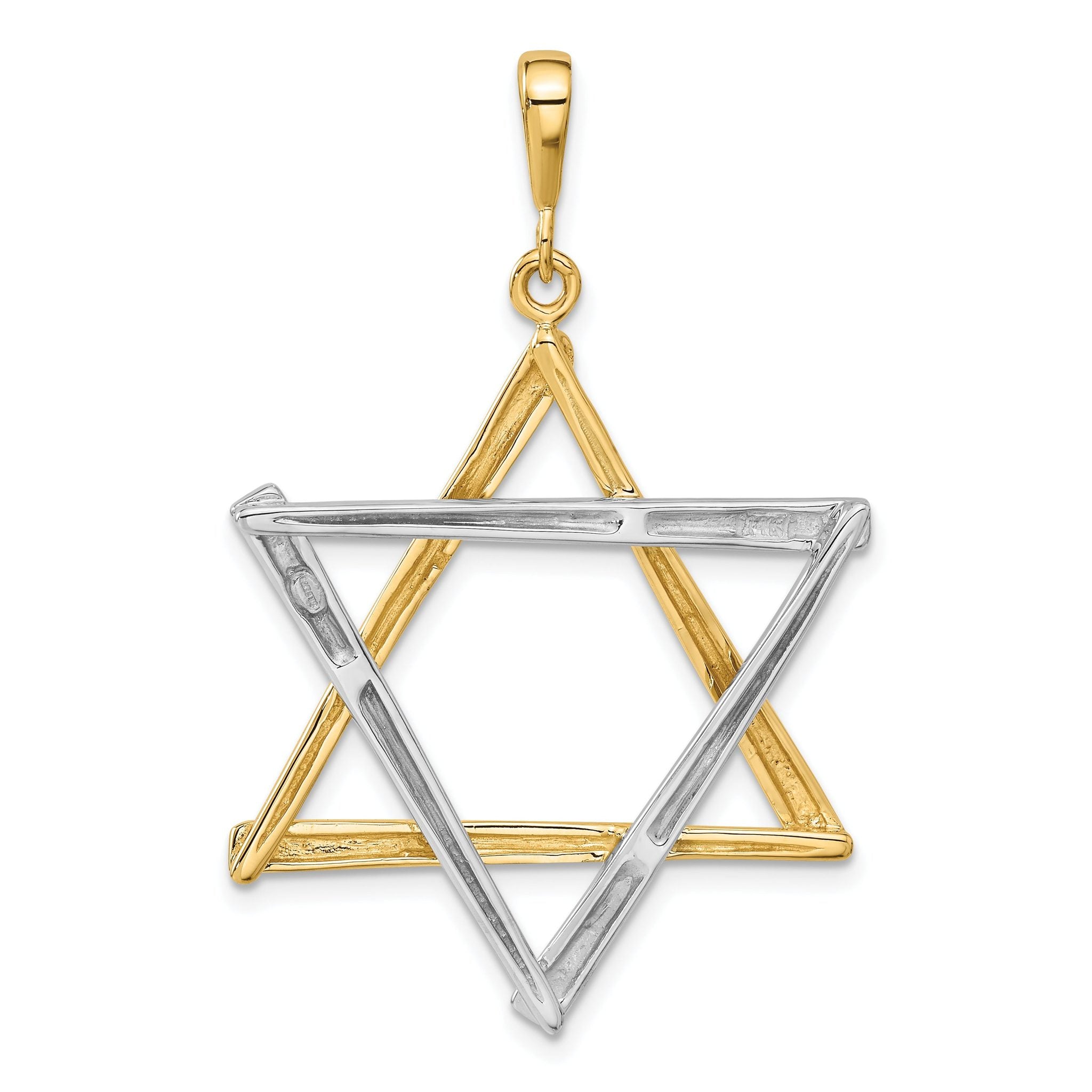 14K Two-Tone Gold Star of David Pendant with Elegant Closed Back Design