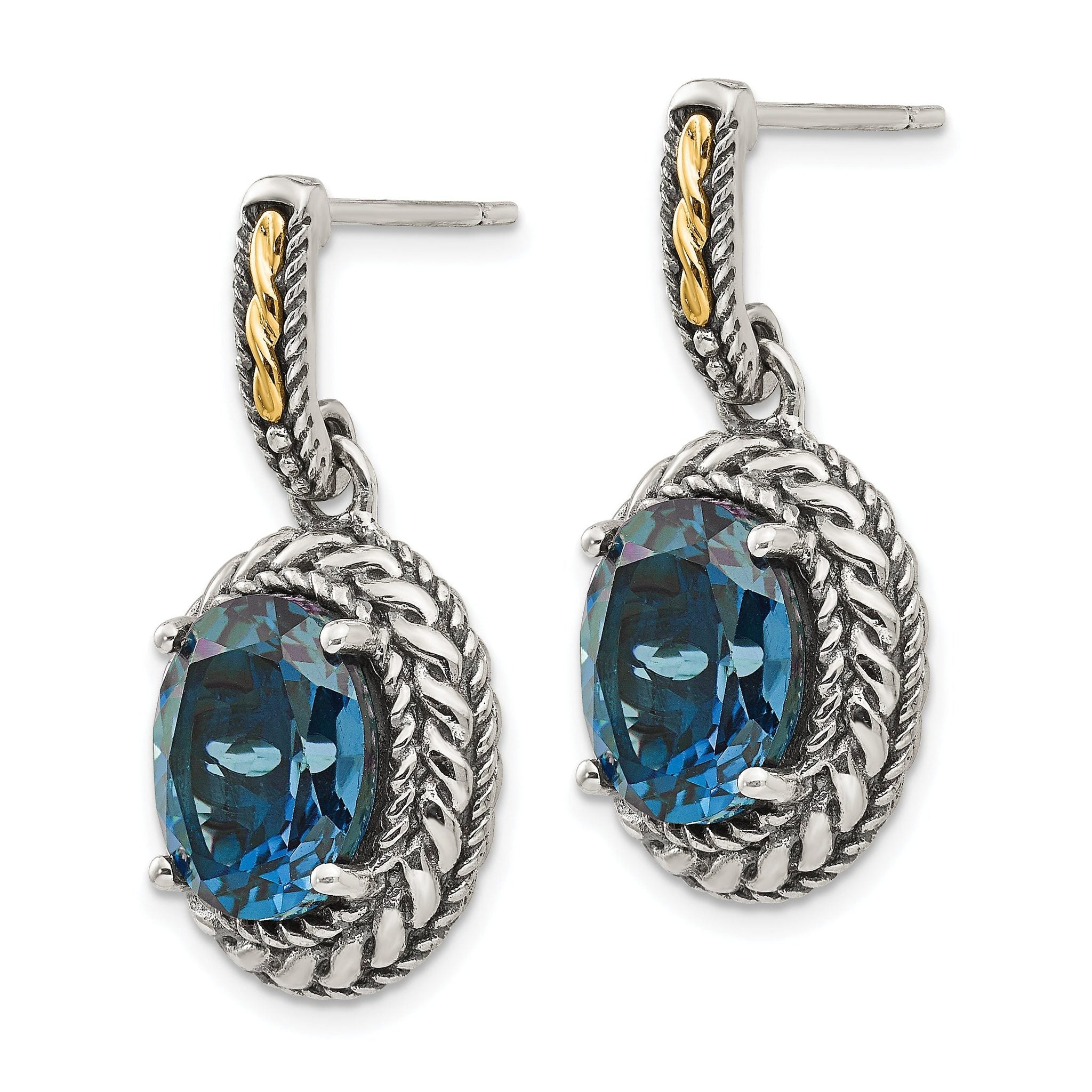 Sophia Jewelers Sterling Silver 14K Gold London Blue Topaz Dangle Earrings Secondary image