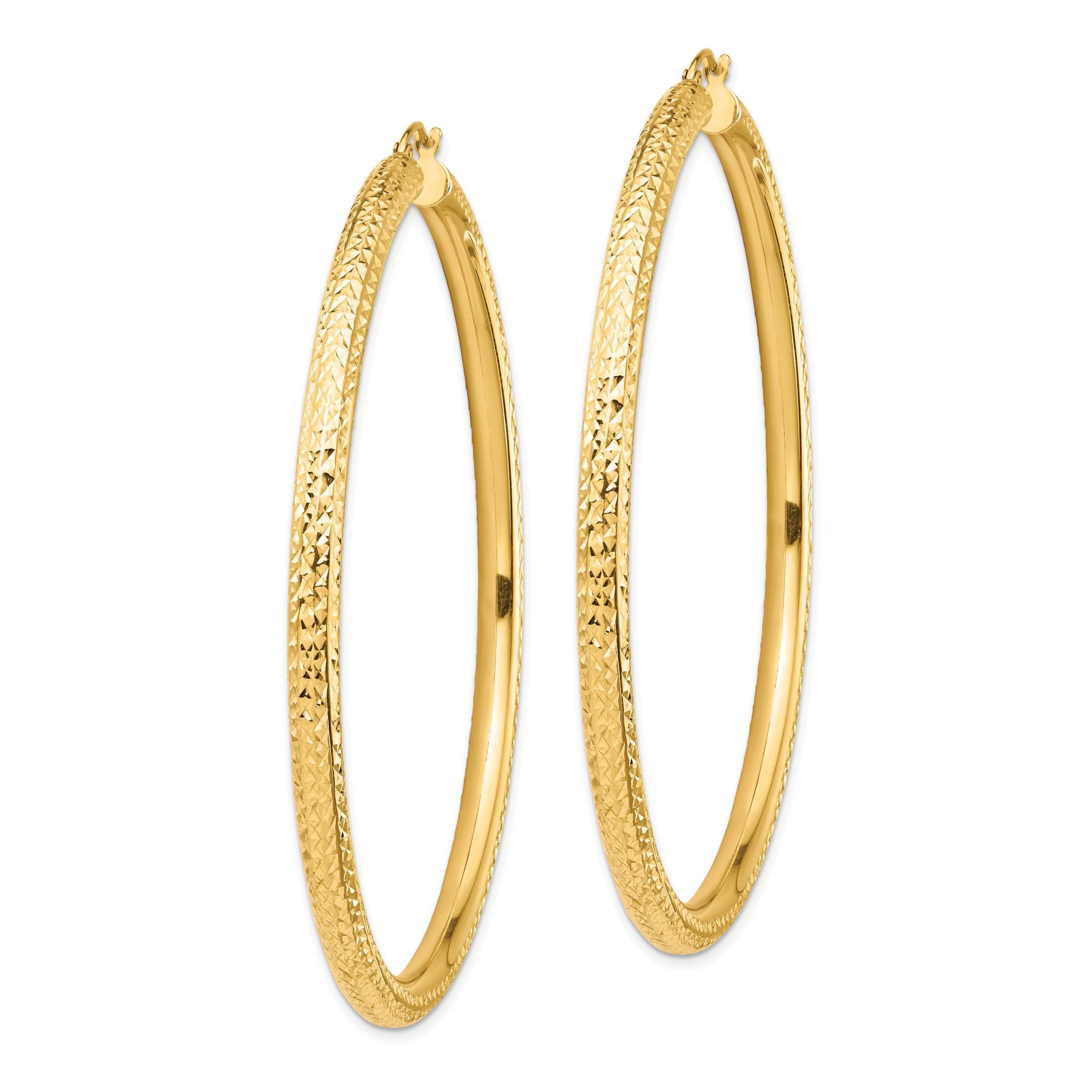 14k Diamond-cut 4x70mm Lightweight Round Tube Hoop Earrings Secondary image