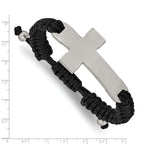 Stainless Steel Brushed and Polished Cross Black Nylon Adjustable Bracelet for Men