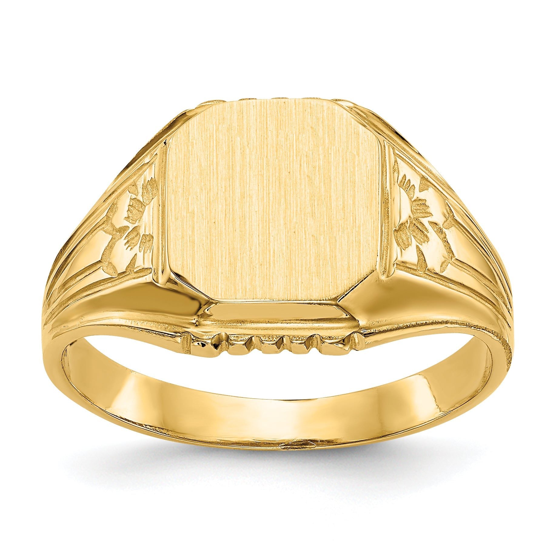 14k 9.0x9.0mm Open Back Floral Signet Ring Main image