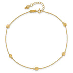 14k Diamond-cut Beads 5-Station 9 inch Plus 1 inch Bead Dangle Extender - Total 10 inch Anklet