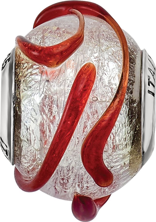 Sterling Silver 925 Glass Bead with Brown Textured Line Polished Finish