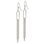 Sterling Silver Polished Oval and Multi-Strand Beaded Chain Dangle Earrings