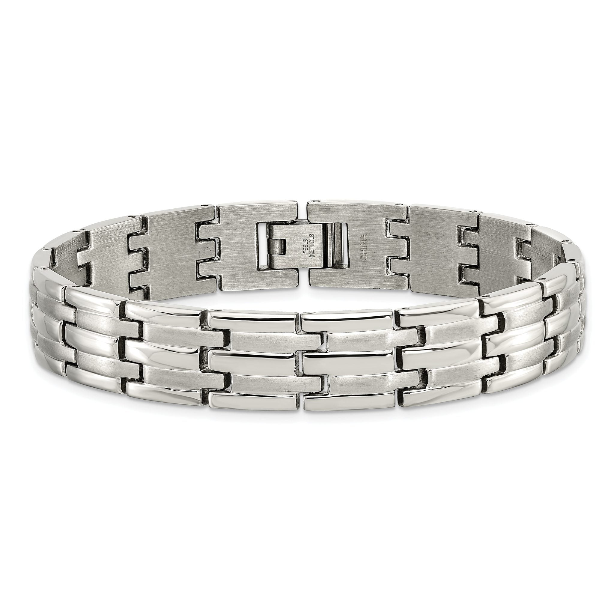 Stainless Steel Brushed and Polished Link Bracelet for Men