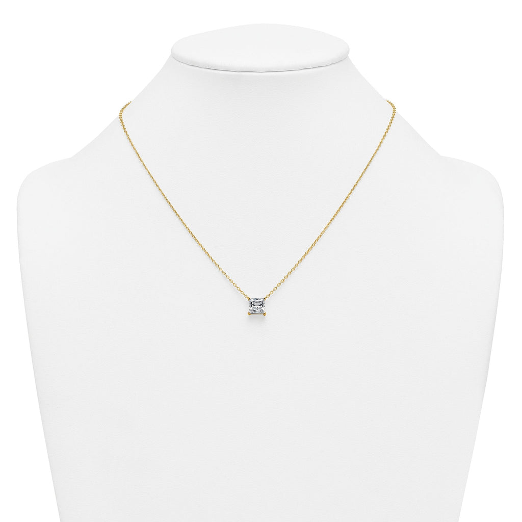 14k 2 1/2 carat Certified Lab Grown Diamond VS+ F+ Princess Complete Four Prong 18 inch Pendant Necklace