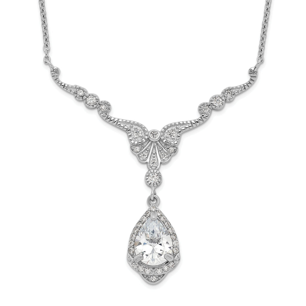 Cheryl M Sterling Silver Rhodium-plated Fancy Brilliant-cut CZ Teardrop Dangle 16 Inch Necklace with 2.25 Inch Extender
