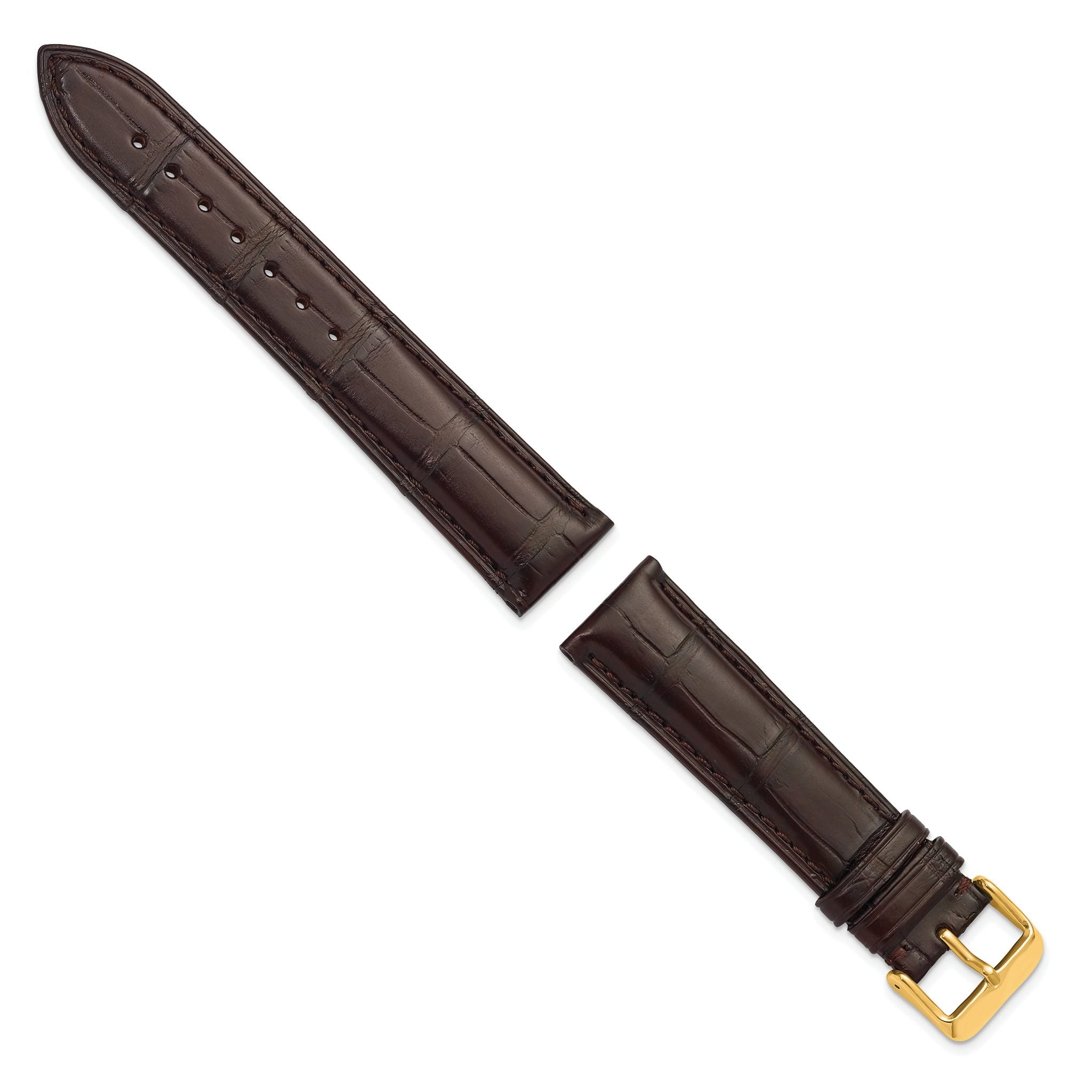 18mm Brown Matte Long Genuine Alligator Chrono Leather with Gold-tone Buckle 8.5 inch Watch Band Secondary image