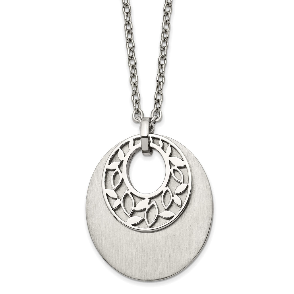 Chisel Stainless Steel Brushed and Polished Flower Cutout Pendant on an 18 inch Cable Chain Plus a 2 inch Extension Necklace