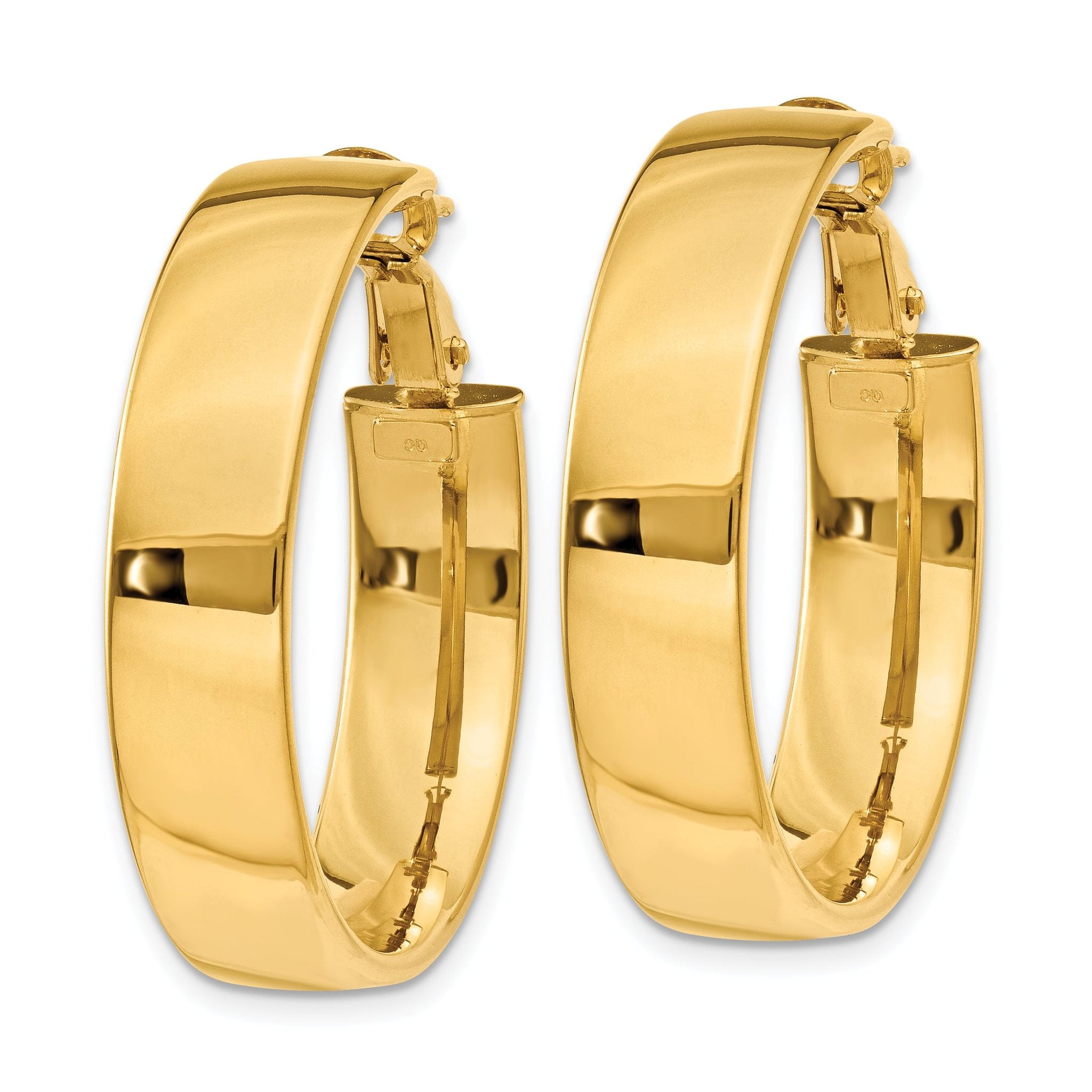 14K Gold Polished Hoop Earrings with Omega Back  30mm Large Bold Design Secondary image