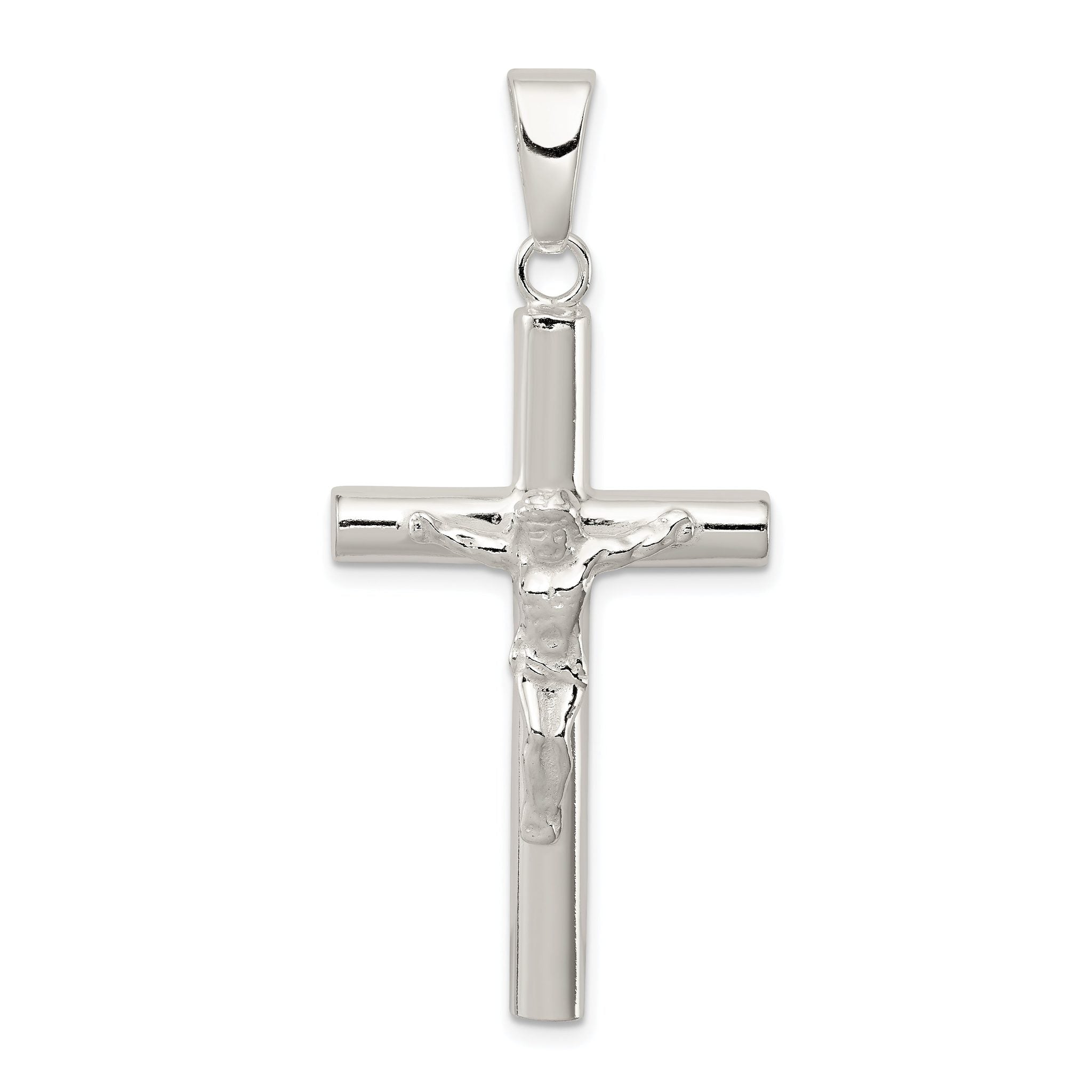 Sterling Silver 925 Polished Hollow 3D Crucifix Pendant