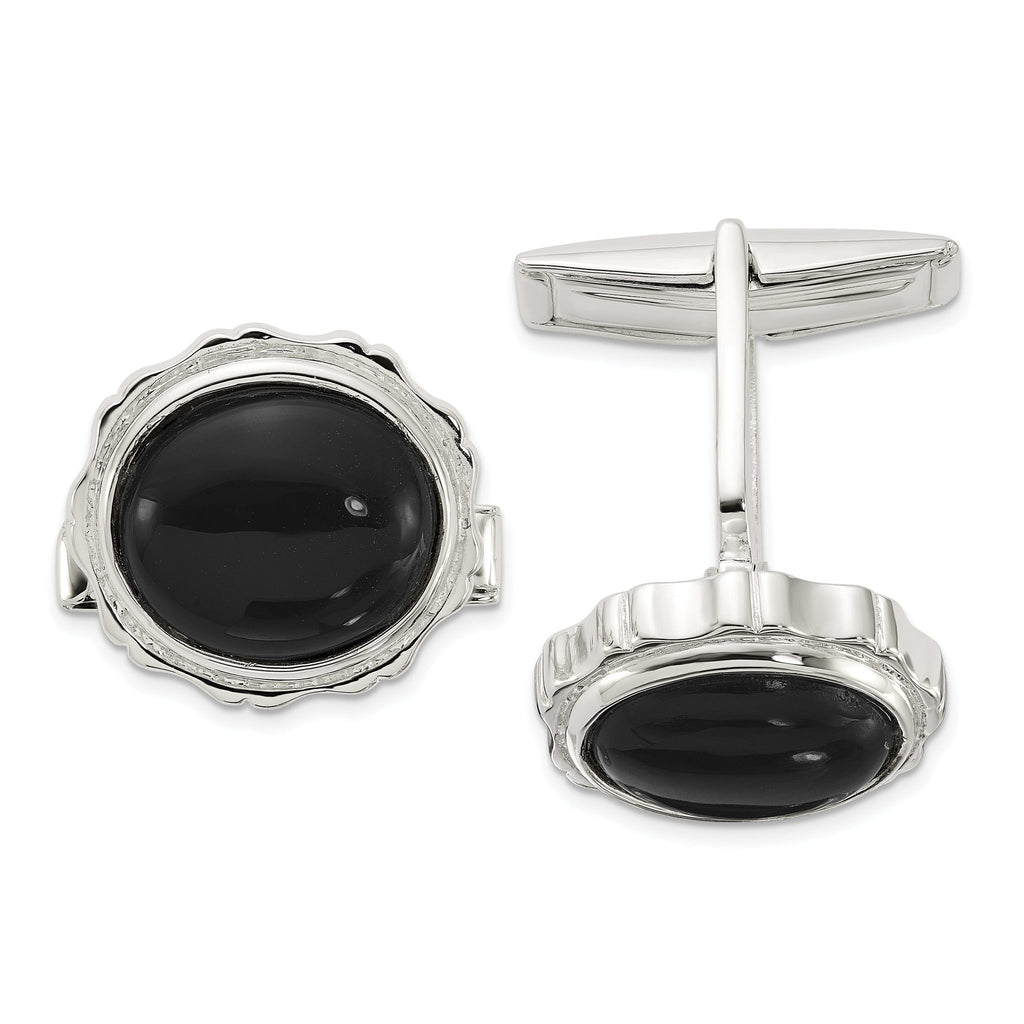 Sterling Silver Polished Onyx Cuff Links