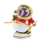 Snowman Skiing Trinket Box in Enameled Pewter with Necklace
