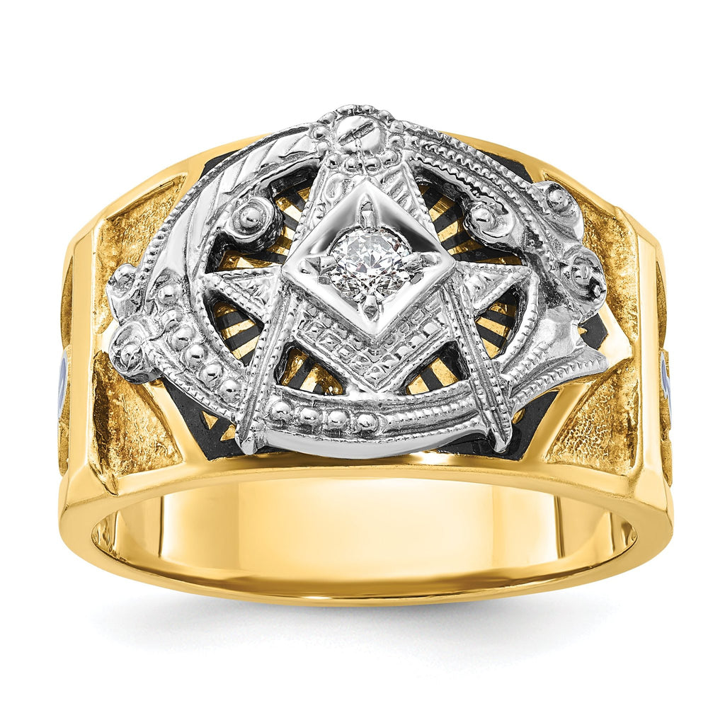 14k Two-tone Men's Polished and Textured Blue Lodge Master Masonic Ring Mounting, Mounting Only