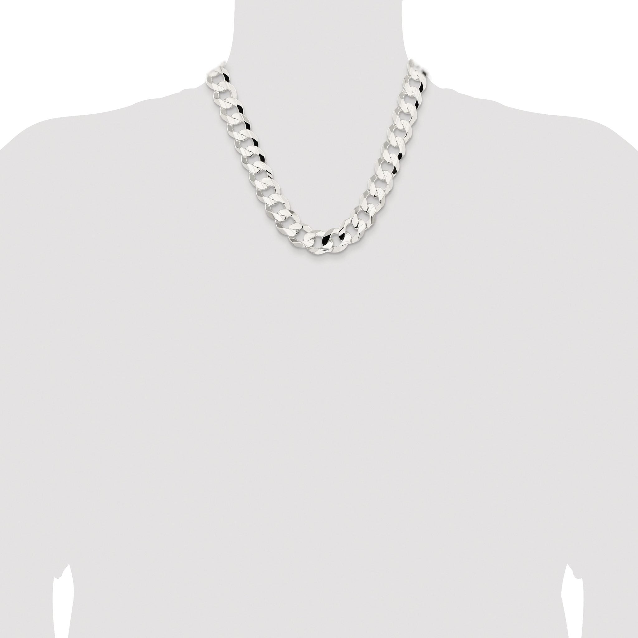Sterling Silver Rhodium-plated 15.75mm Concave Beveled Curb Chain