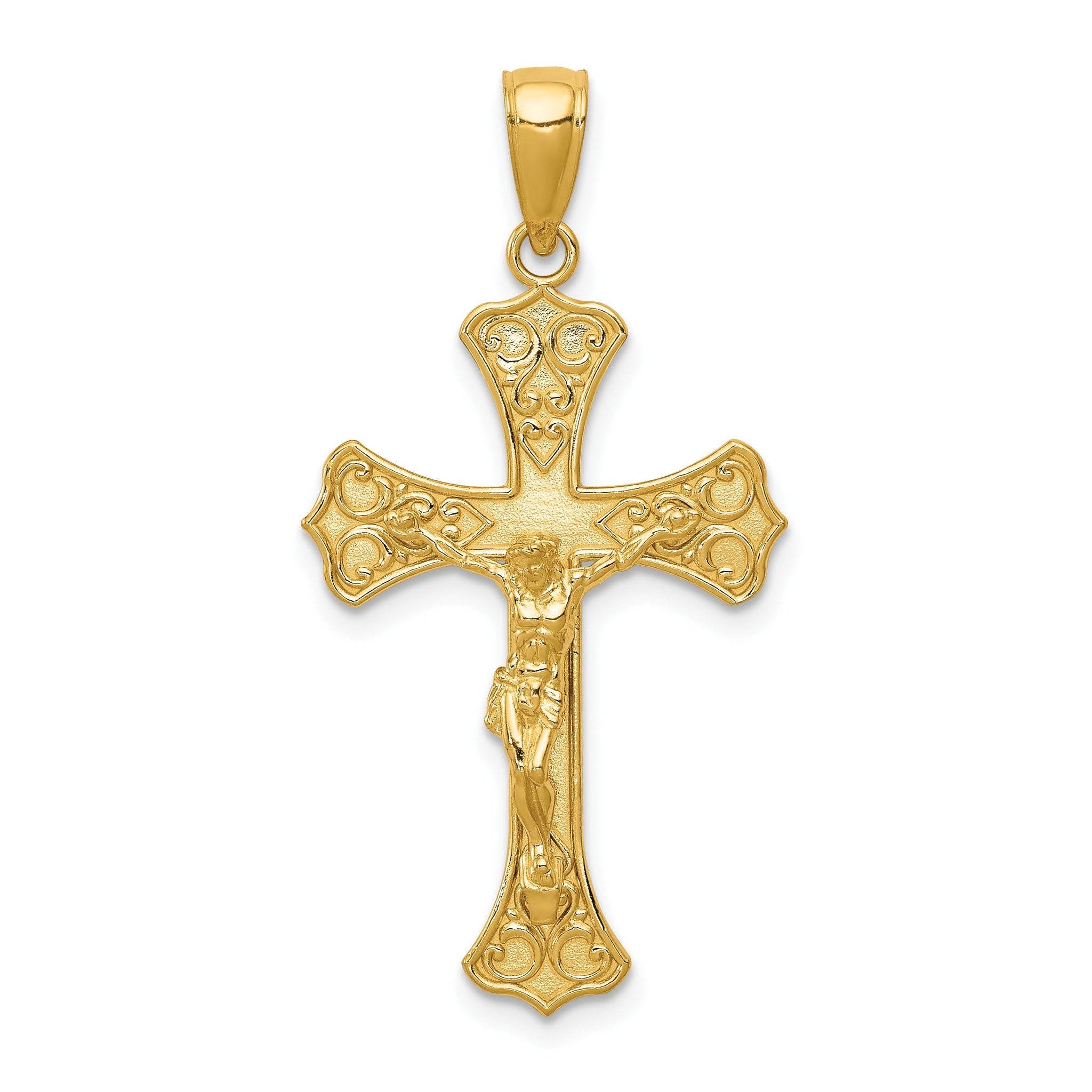 14K Gold Crucifix Pendant with Polished Finish and Solid Design Main image