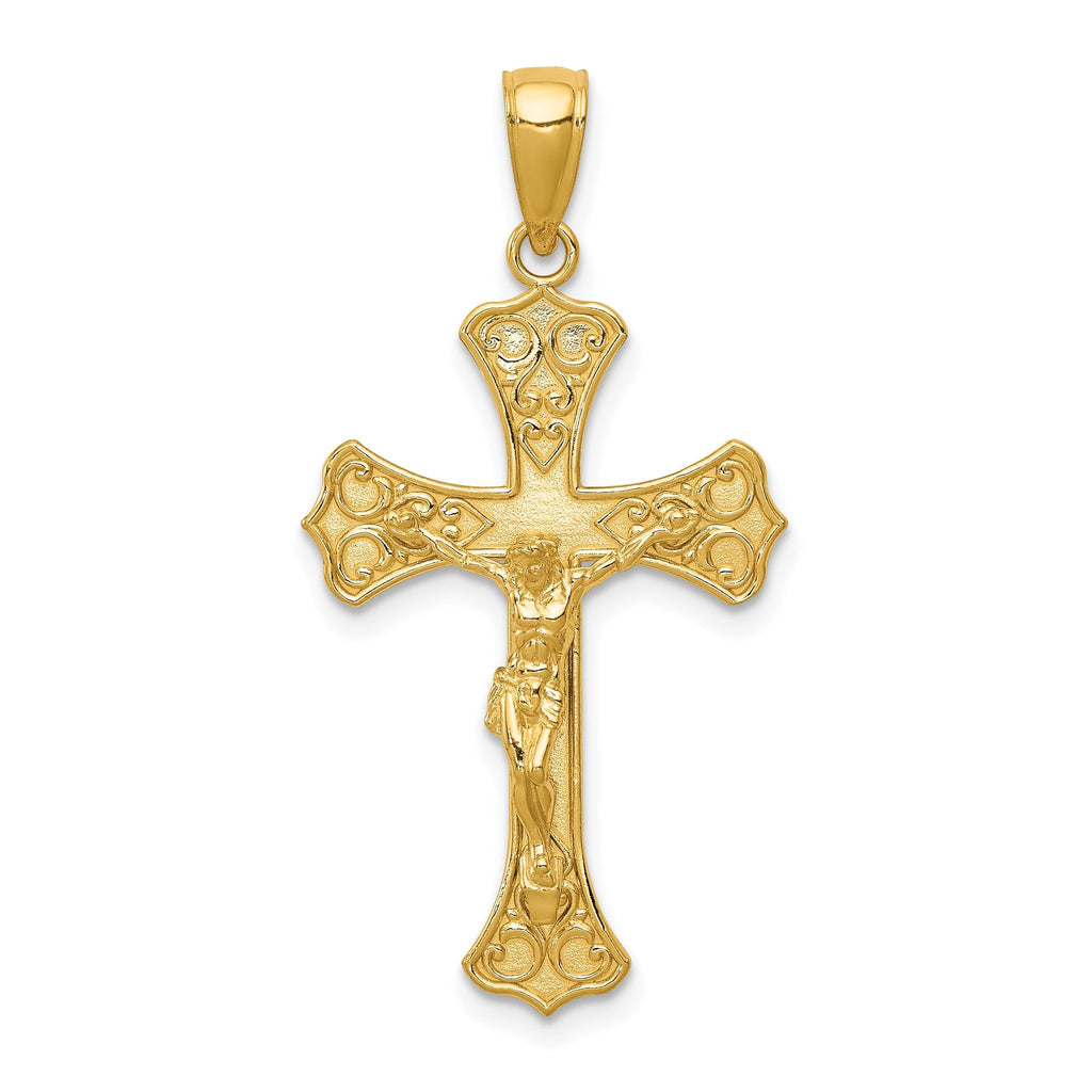 14K Gold Crucifix Pendant with Polished Finish and Solid Design
