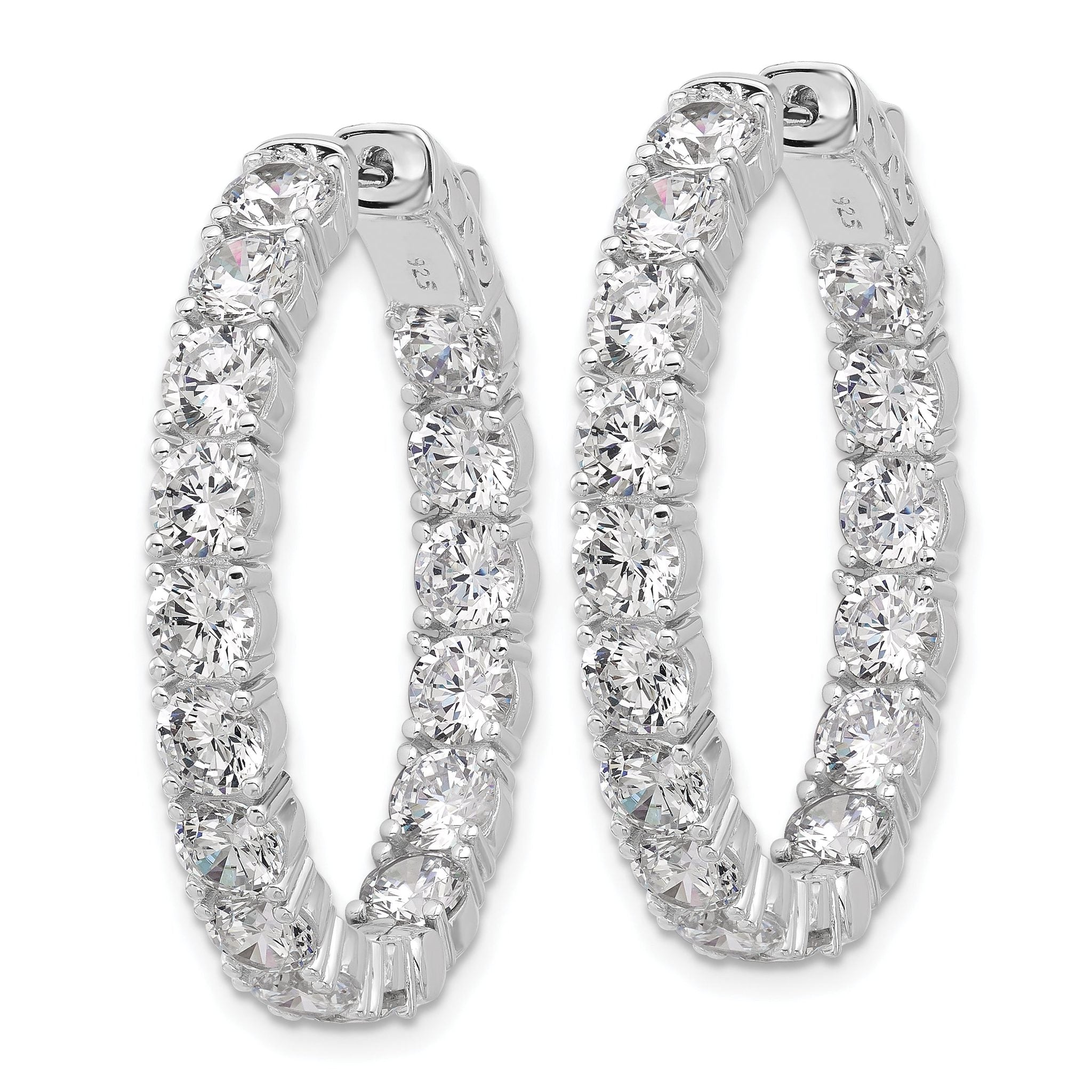 Sterling Shimmer Sterling Silver Rhodium-plated  4.25mm CZ 32 Stone Oval In and Out Hinged Hoop Earrings Secondary image