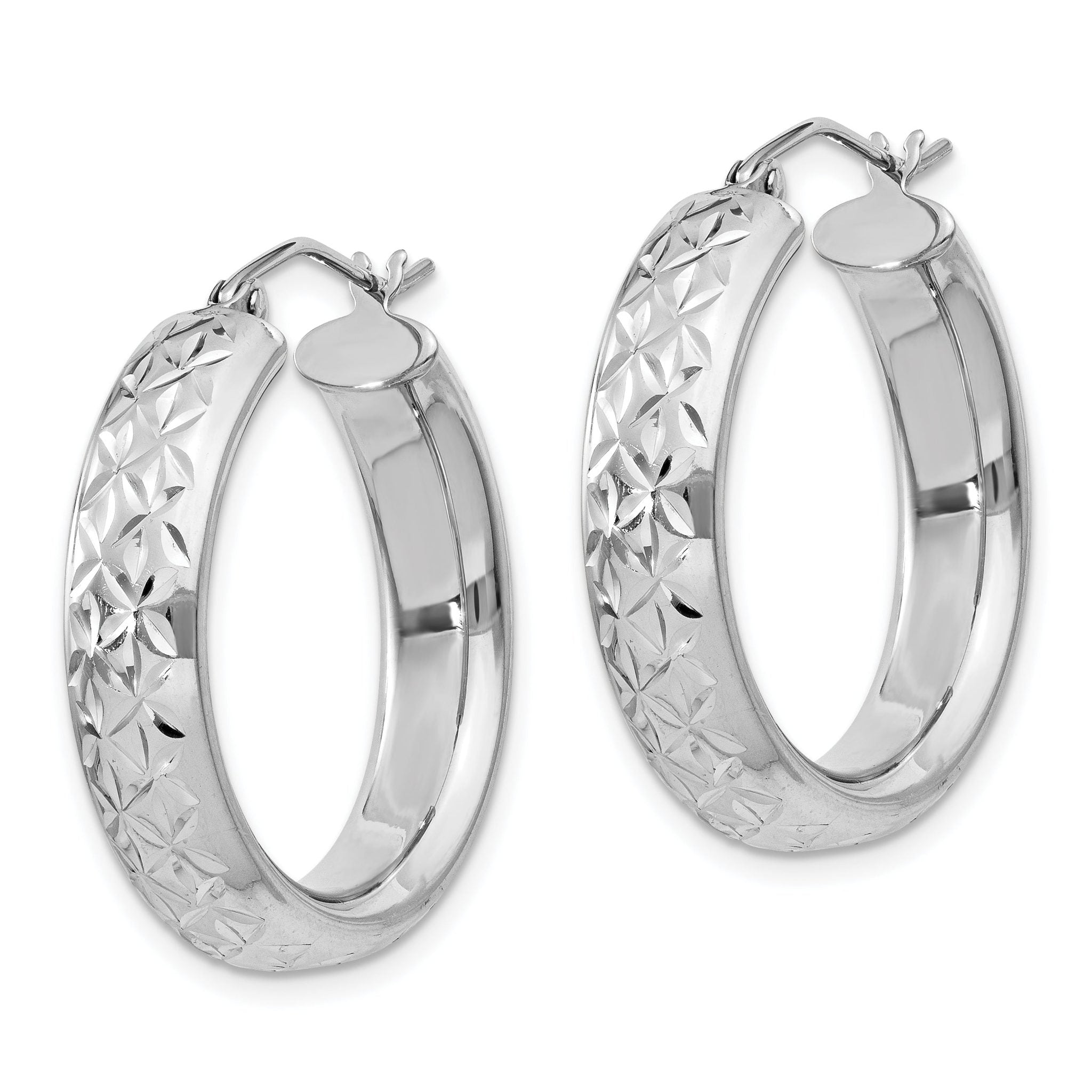 Sterling Silver Rhodium-Plated Diamond-Cut Hoop Earrings 5mm Hollow Design Secondary image