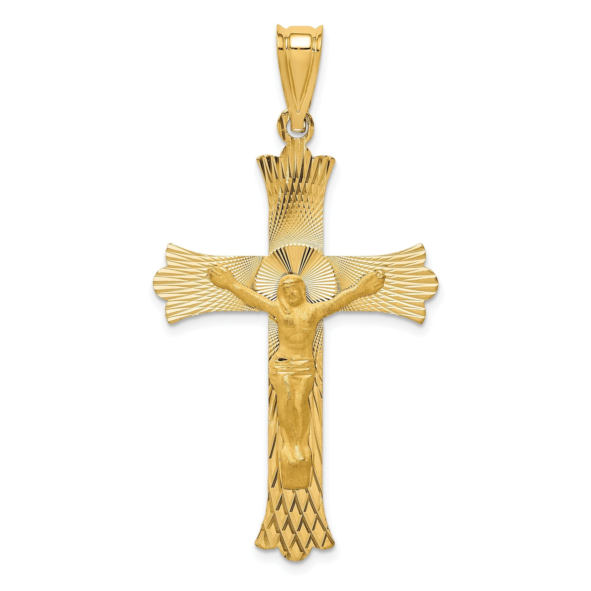 14K Gold Polished Satin Crucifix Pendant Semi-Solid, 49.5mm