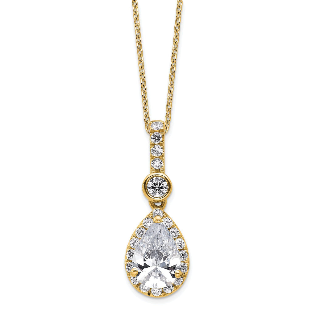14k 2 carat Lab Grown Diamond VS+ F+ Pear Complete 18 inch Halo Pendant Necklace