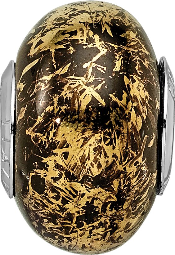 Sterling Silver 925 Ceramic Bead with Gold Foil Elegant Accent