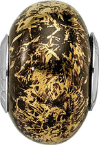 Sterling Silver 925 Ceramic Bead with Gold Foil Elegant Accent