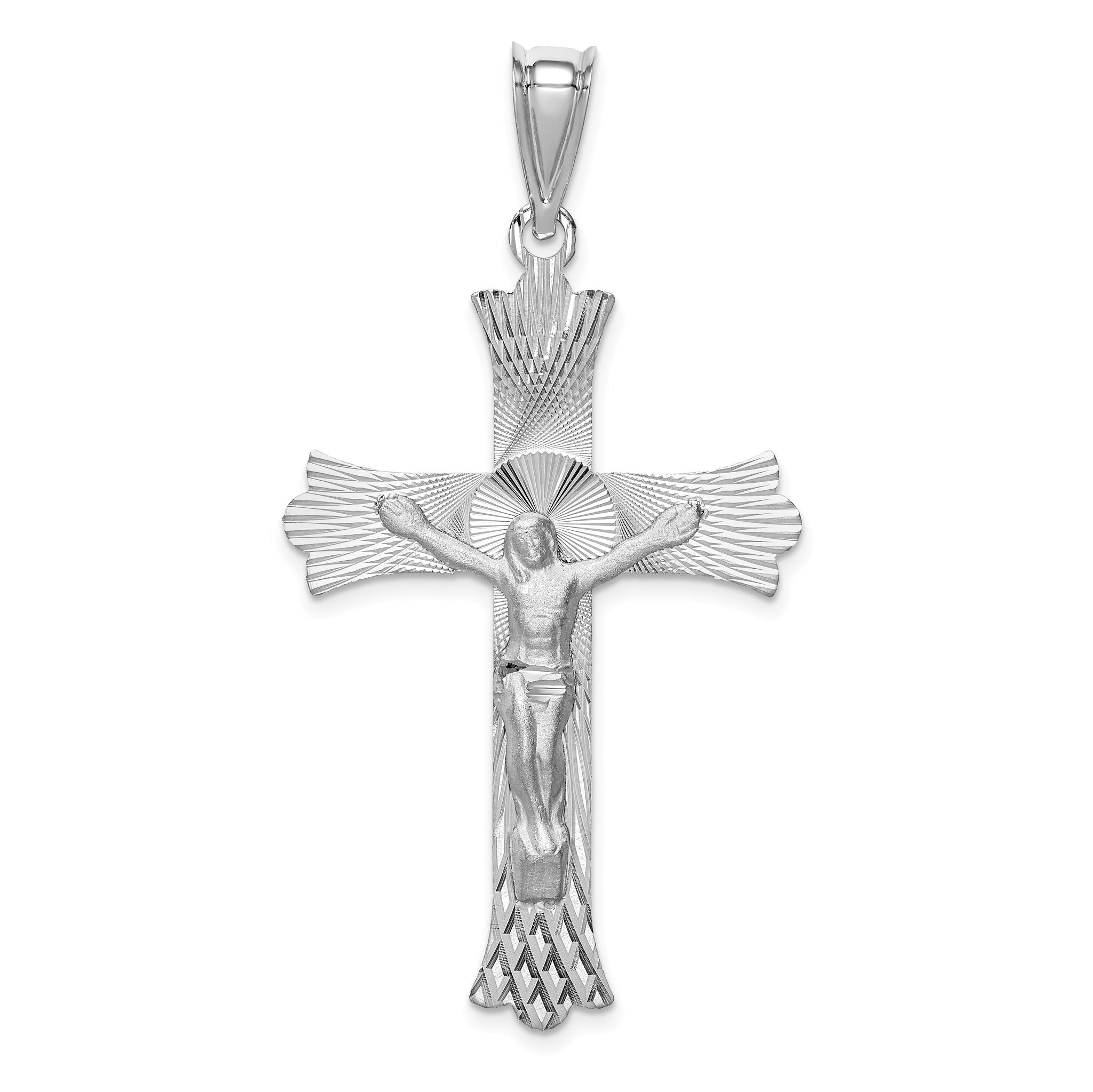 14K White Gold Crucifix Pendant with Polished Diamond-Cut Finish by Sophia Main image