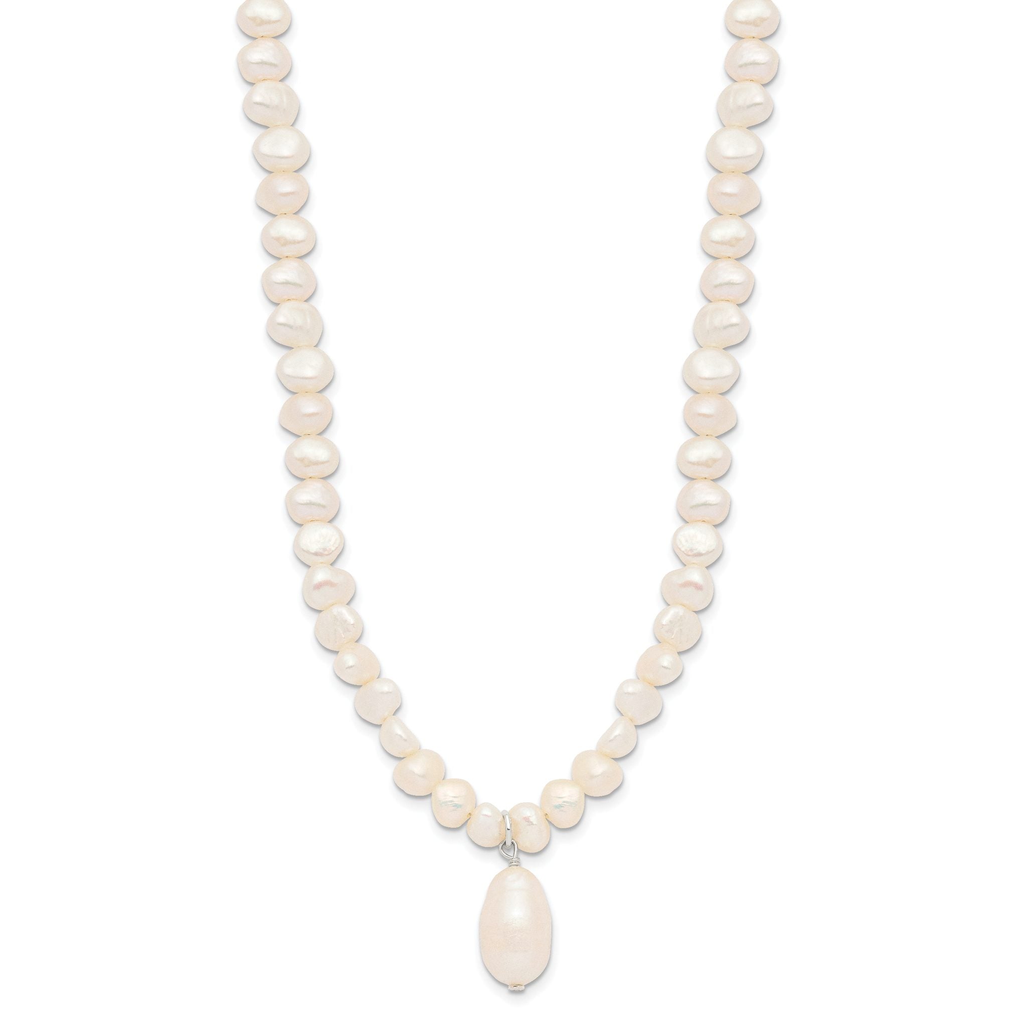 Sterling Silver FW Cultured Pearl Drop 18in Necklace