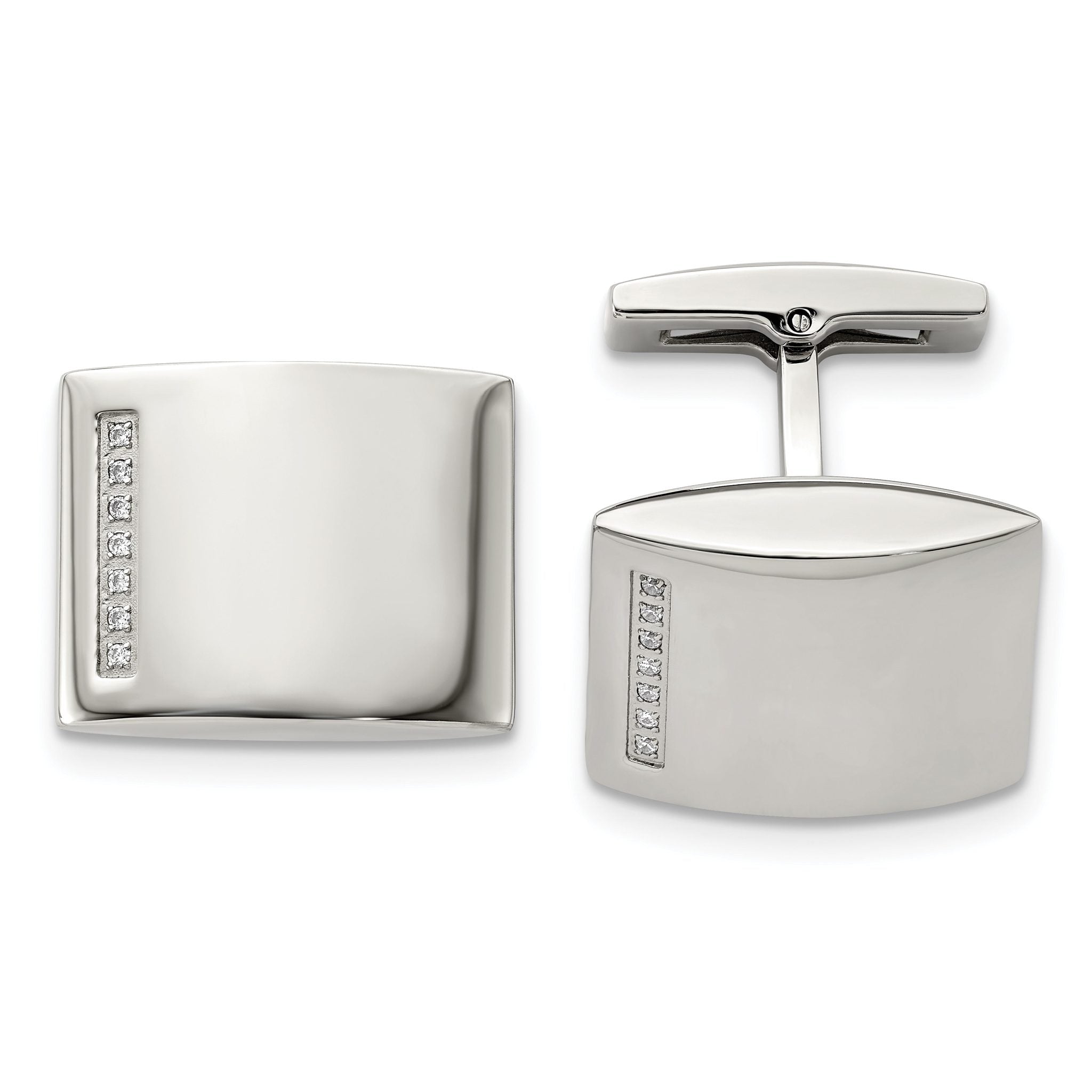 Stainless Steel Polished CZ Cuff Links Main image