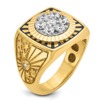 14k Two-tone Men's Polished Textured and Diamond-cut Stars and Stripes Round Cluster Ring Mounting, Mounting Only