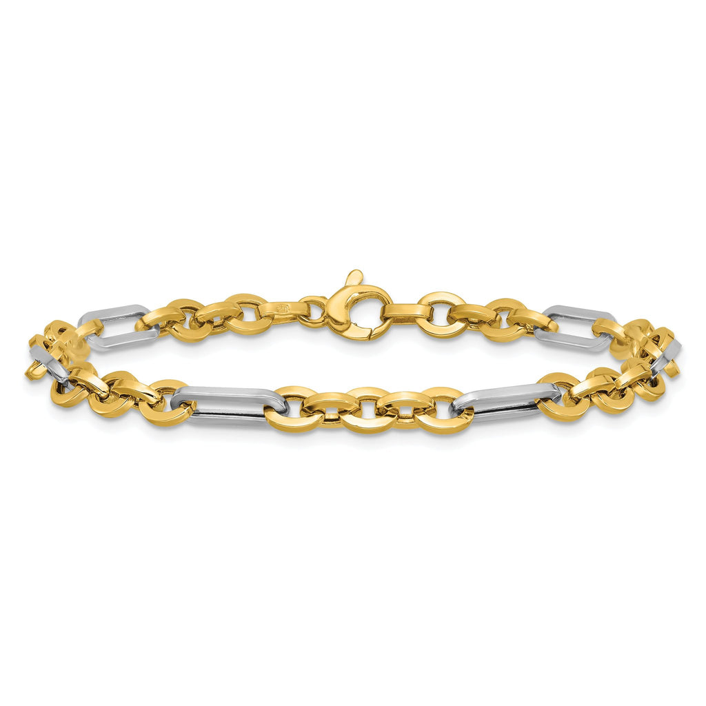 14K w/White Rhodium Polished Cable and Paperclip Link Bracelet