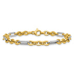 14K w/White Rhodium Polished Cable and Paperclip Link Bracelet
