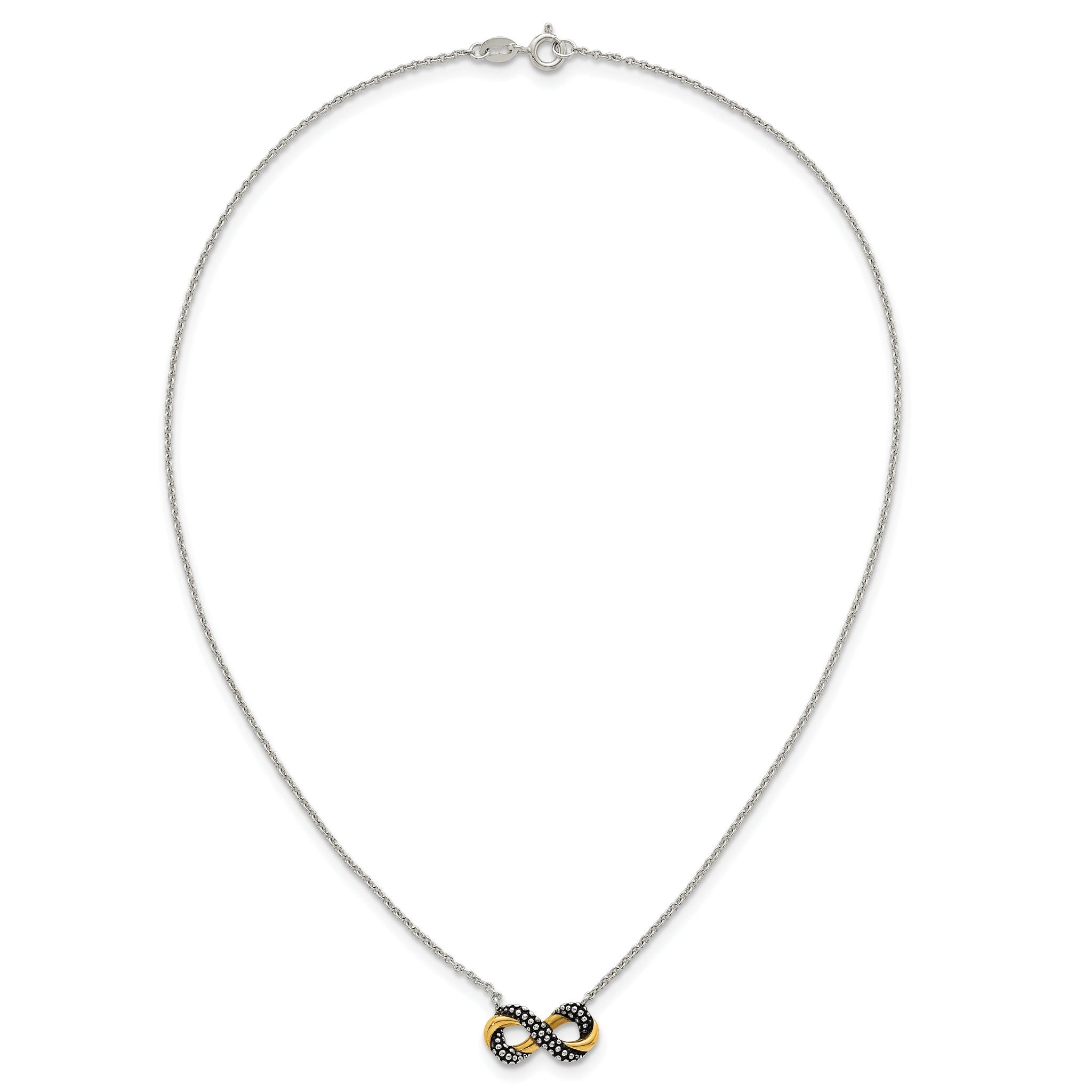 Sterling Silver with Gold-tone Polished and Antiqued Beaded Infinity Charm 16 inch Necklace