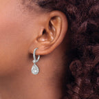Cheryl M Sterling Silver Rhodium-plated Polished Pear CZ Halo Leverback Dangle Earrings