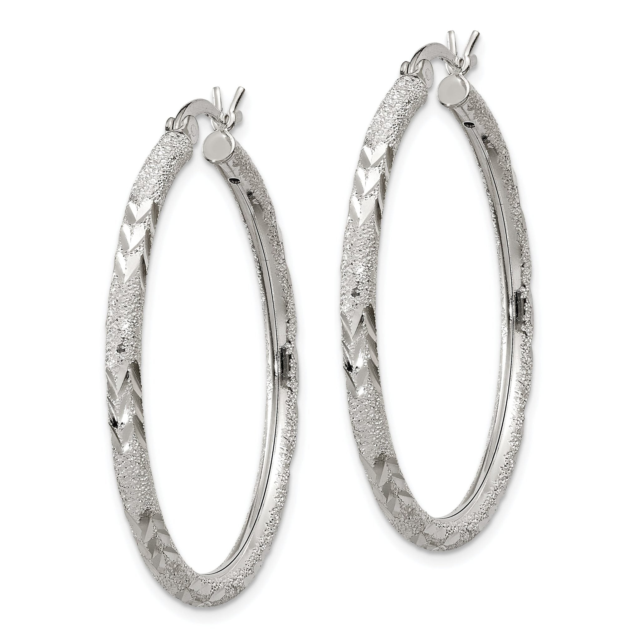 Sterling Silver 925 Diamond-Cut Hoop Earrings with Polished Laser Design Secondary image