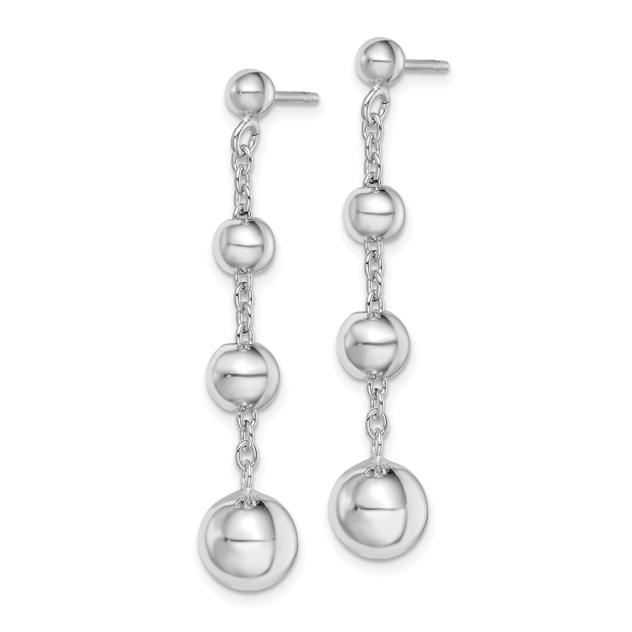 Sterling Silver Rhodium-Plated Beaded Dangle Earrings 46mm  Elegant Polished Finish Secondary image